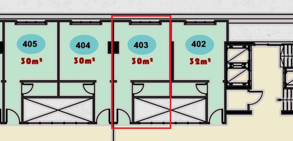 مخطط الوحدة 403 الطبية في الدور الرابع بمجمع ONE MALL، عرض التصميم الداخلي والخارجي