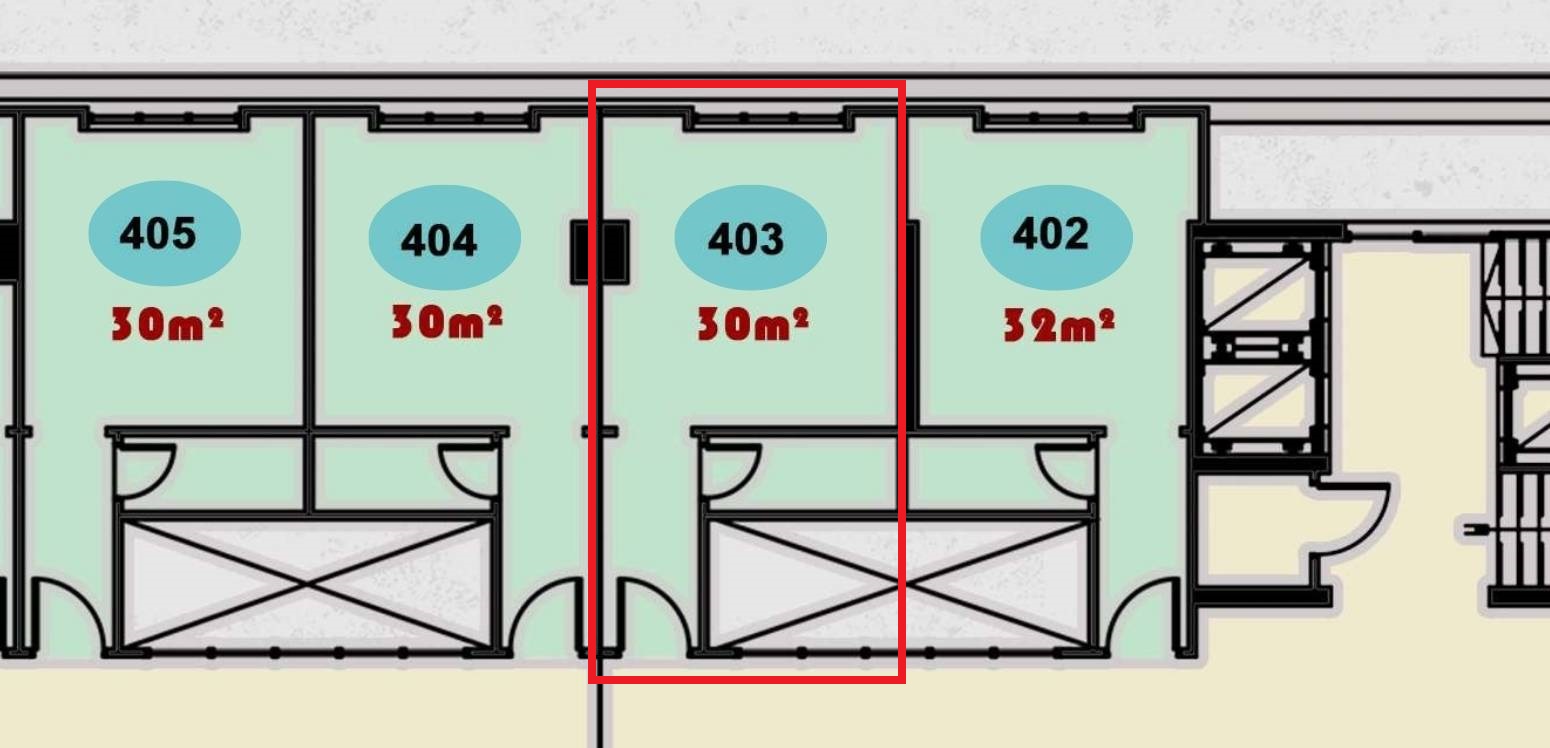 مخطط الوحدة 403 الطبية في الدور الرابع بمجمع ONE MALL، عرض التصميم الداخلي والخارجي