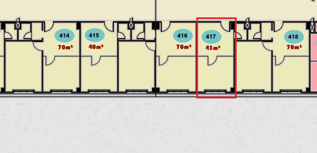 صورة داخلية/خارجية للوحدة التجارية/الطبية رقم 417، الواقعة في الدور الرابع من مركز التسوق ONE MALL.