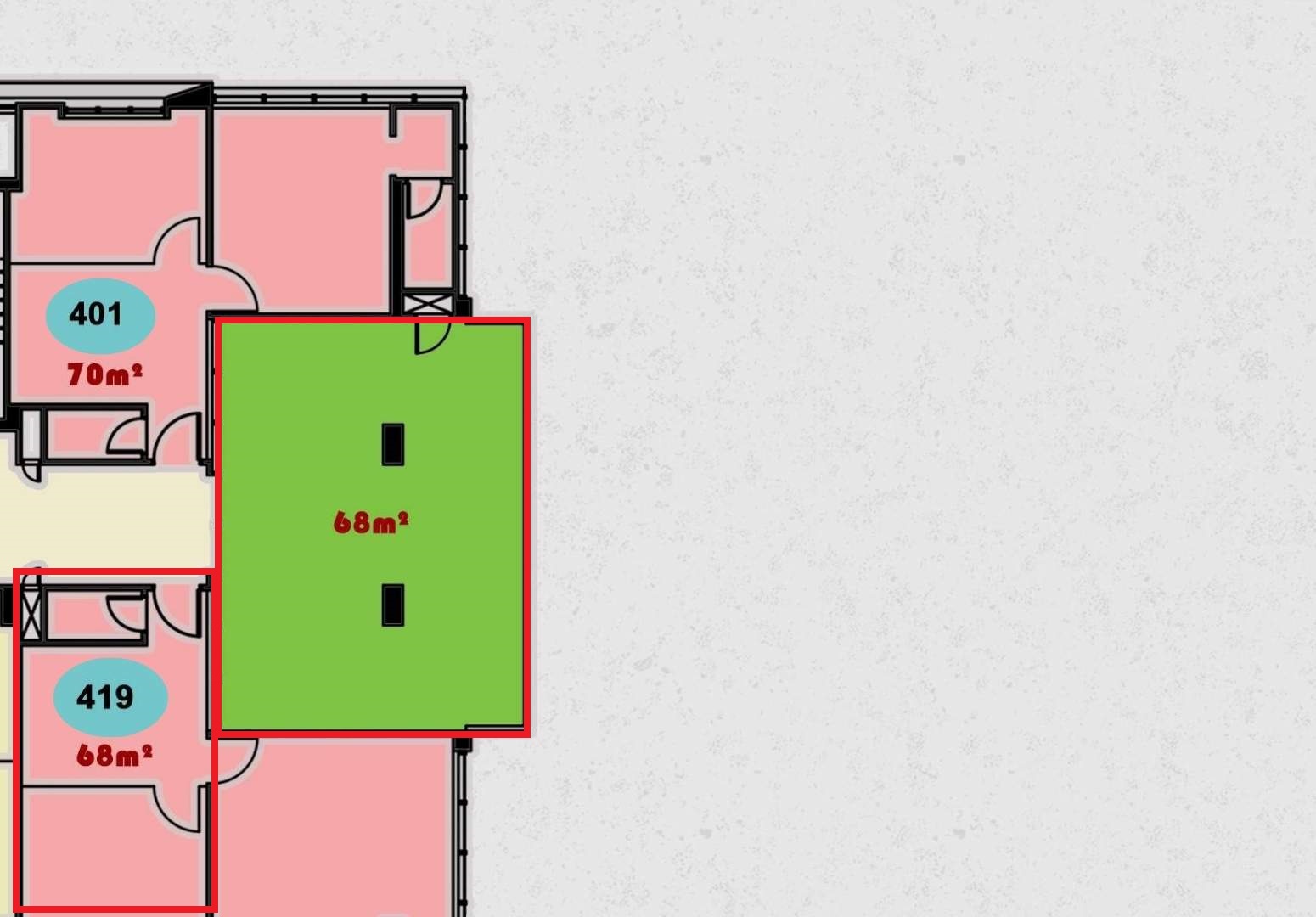 وحدة 419 – الدور الرابع في مجمع ONE MALL صورة توضح مخطط وتصميم وحدة 419 الطبية في الدور الرابع داخل ONE MALL