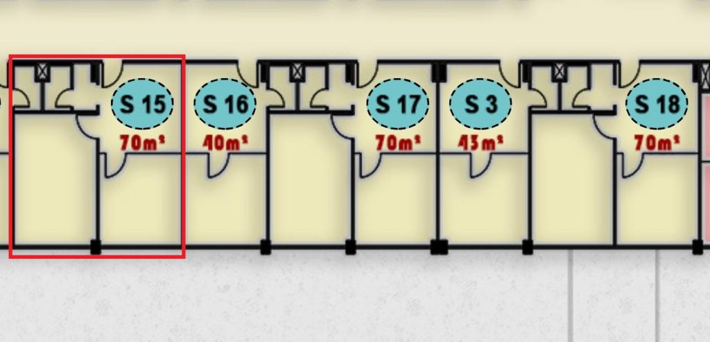 صورة توضح مخطط وتصميم وحدة S15 الطبية في الدور الثاني داخل ONE MALL