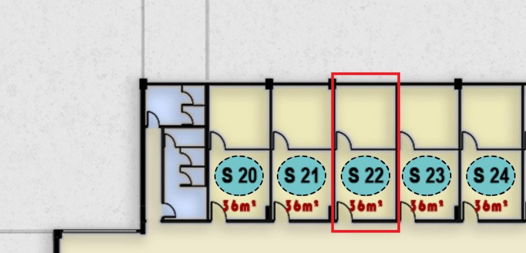 مخطط تصميم وحدة S22 الإدارية في الدور الثاني بمجمع ONE MALL