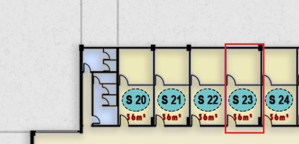 مخطط يوضح تصميم وحدة S 23 في الدور الثالث بمجمع ONE MALL