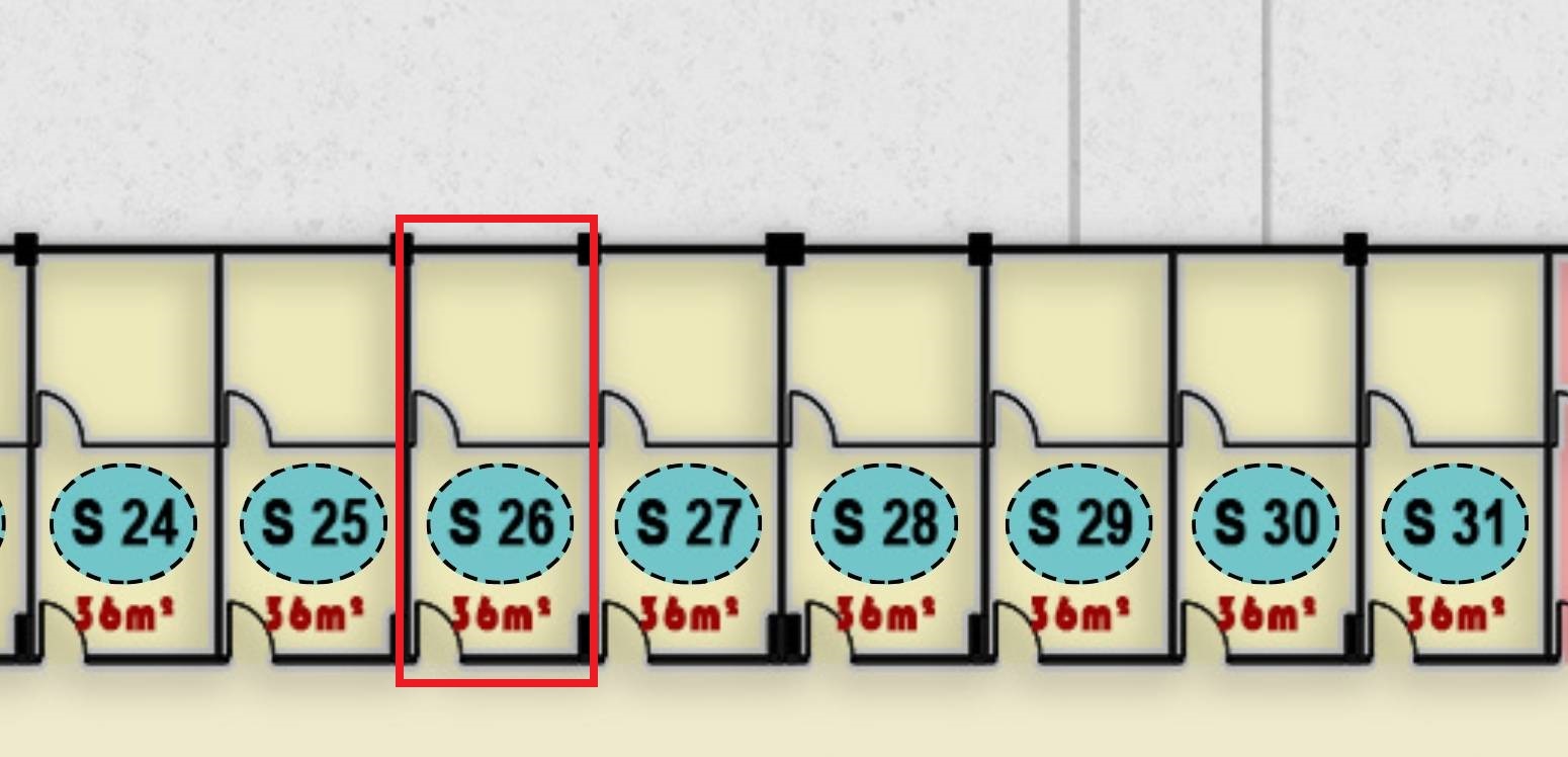 مخطط يظهر موقع وتصميم وحدة S 26 في الدور الثالث بمجمع ONE MALL