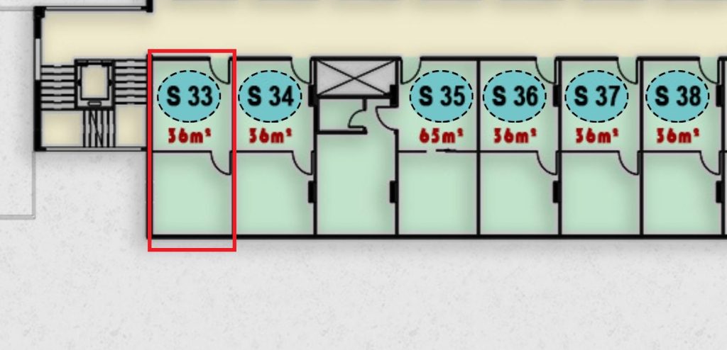 مخطط يوضح تصميم وحدة إدارية S 33 في الدور الثالث من مجمع ONE MALL