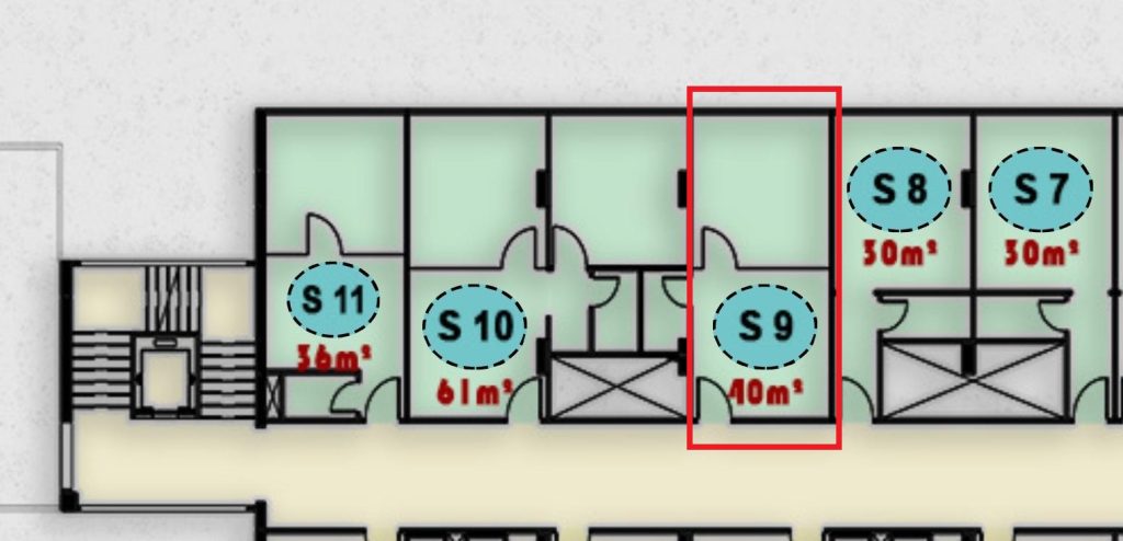 مخطط يوضح تصميم وحدة S 9 الطبية في الدور الثاني بمجمع ONE MALL في الشروق